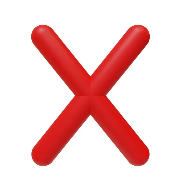 Трехмерная Красная Кнопка Закрытия Крест Отрицательный Знак Изолированный Белом Фоне — стоковое фото