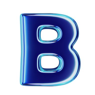 B harfi Mavi Metalik. Beyaz arka planda izole edilmiş. 3B görüntüleme.