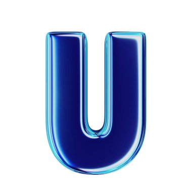 U Mavi Metalik harfi. Beyaz arka planda izole edilmiş. 3B görüntüleme.