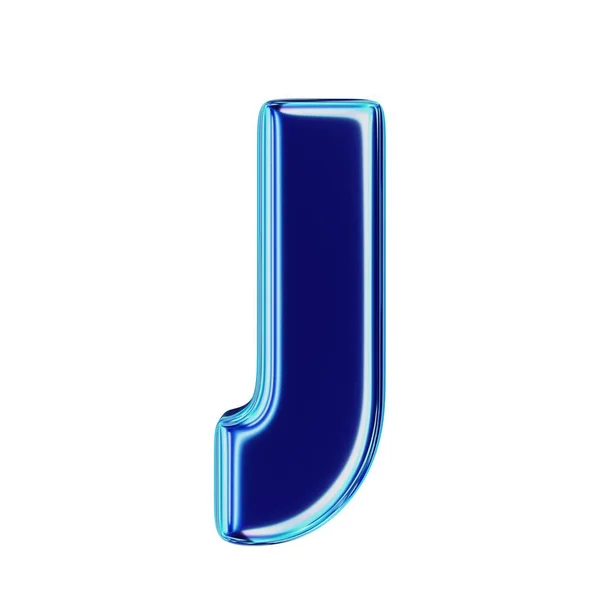 字母J蓝色金属 被白色背景隔离 3D渲染 — 图库照片
