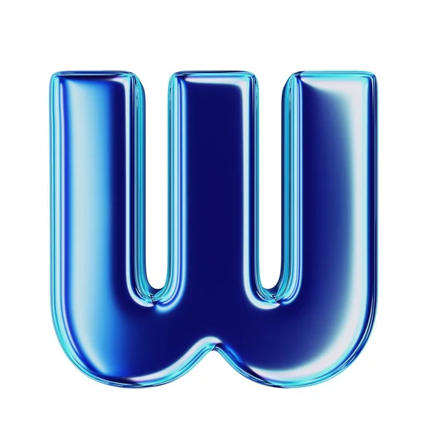 字母W蓝色金属 被白色背景隔离 3D渲染 — 图库照片