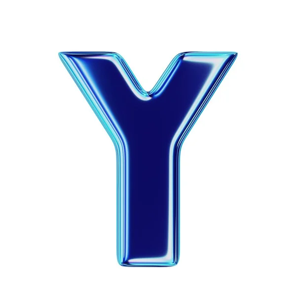 字母Y蓝色金属 被白色背景隔离 3D渲染 — 图库照片