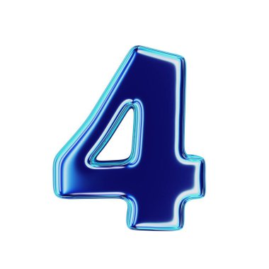 Mavi Metalik Numara 4. Beyaz arka planda izole edilmiş. 3B görüntüleme.
