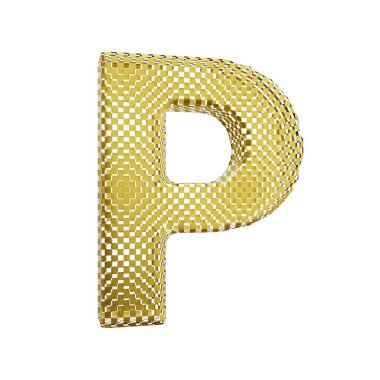Altın harfli P harfi beyaz arka planda izole edilmiş. 3B görüntüleme.