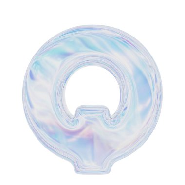 Holografik harf Q. 3 boyutlu görüntüleme. Beyaz arkaplanda izole.