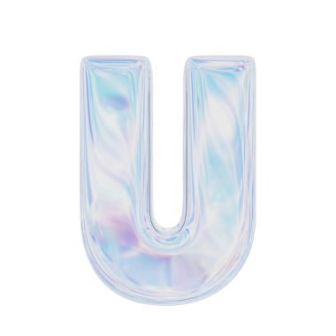 Sanal harf U. 3 boyutlu görüntüleme. Beyaz arkaplanda izole.