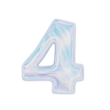 Dört numaralı holografik. 3 boyutlu görüntüleme. Beyaz arkaplanda izole.