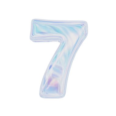 Holografik numara yedi. 3 boyutlu görüntüleme. Beyaz arkaplanda izole.