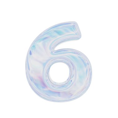 Altı numaralı holografik. 3 boyutlu görüntüleme. Beyaz arkaplanda izole.