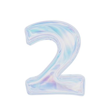 İki numaralı holografik. 3 boyutlu görüntüleme. Beyaz arkaplanda izole.