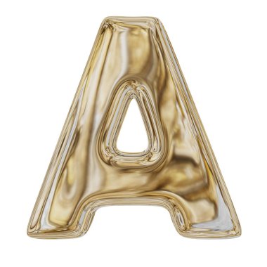 A harfi altın metalik. Beyaz bir arka planda izole edilmiş. 3B görüntüleme.