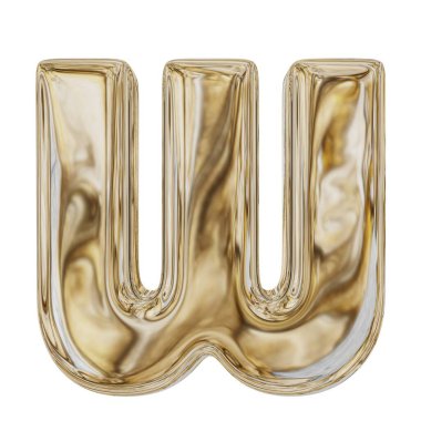 W harfi altın metalik. Beyaz bir arka planda izole edilmiş. 3B görüntüleme.
