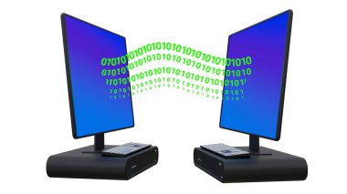 Dijital transfer veri illüstrasyonu. Beyaz bir arka planda izole edilmiş. 3B görüntüleme.