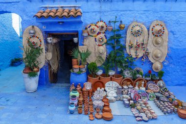 North Africa. Morocco. Chefchaouen. Souvenirs shop in a blue street of the medina