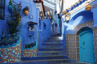 North Africa. Morocco. Chefchaouen. A typical decorated blue street of the medina