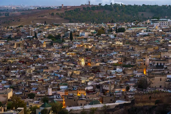 Maroko Jestem Fez Ludzie Wzgórzu Nad Starą Medyną Fezie Zmierzchu — Zdjęcie stockowe