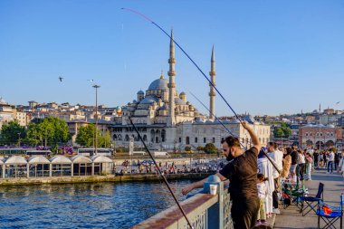 Hindi. İstanbul. Arka planda Galata Köprüsü 'nde bir balıkçı ve Yeni Cami Camii var.