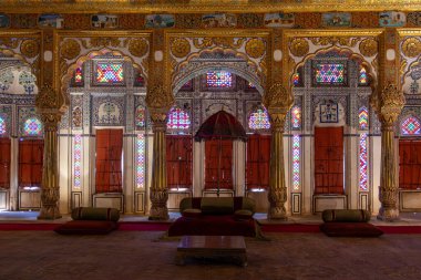 Hindistan. Rajasthan Eyaleti. Jodhpur. Mehrangarh Kalesi (Rathore Rajput kraliyet hükümdarlarının tarihi kalesi. Phool Mahal (Çiçekler Sarayı))
