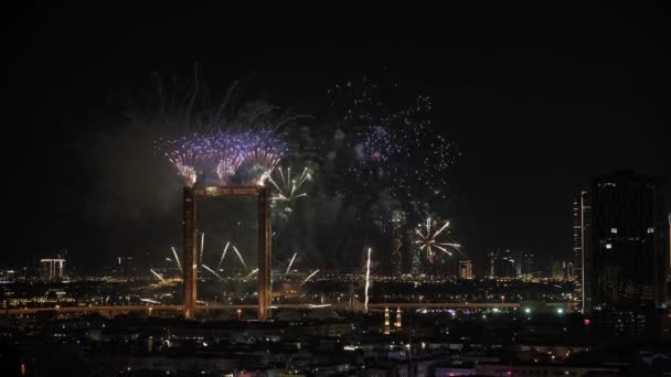 Dubai 2023 Nyårsfyrverkerier Rambyggnad Dubai Januari 2023 — Stockvideo