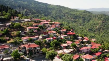 Drone shot of Greek village Tymfristos in the mountains of central Greece.