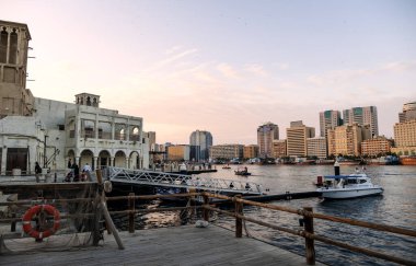 Al Seef, waterfront promenade along the bank of Dubai Creek. Editorial taken 2 January 2023, Dubai,UAE