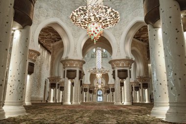 Interior of Sheikh Zayed mosque in Abu-Dhabi. Editorial taken 3 January 2023, Abu-Dhabi, UAE,