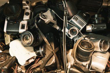 Old vintage cameras at flea market