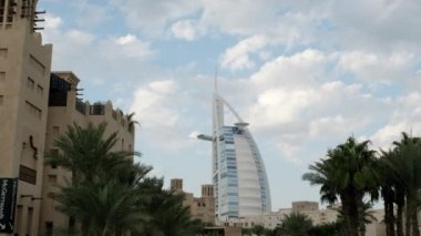 Burj Al Arab luxury hotel seen from the Souk Madinat Jumeirah. Editorial taken 31 January 2023 Dubai, UAE