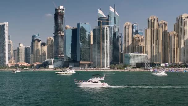 Luxury White Yachts Sailing Persian Gulf Editorial Taken January Dubai — Stockvideo