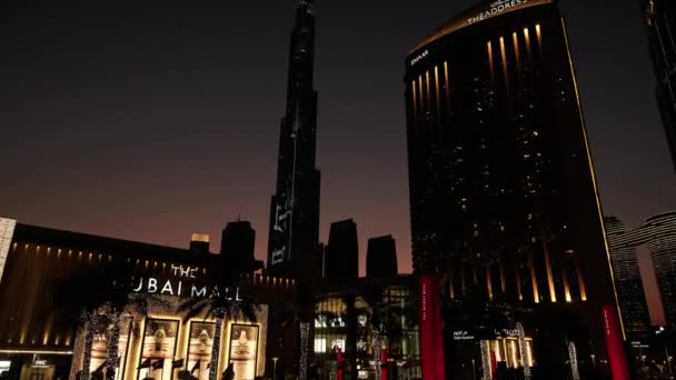 Dubai Mall Com Burj Khalifa Fundo Editorial Tirado Janeiro 2023 — Vídeo de Stock