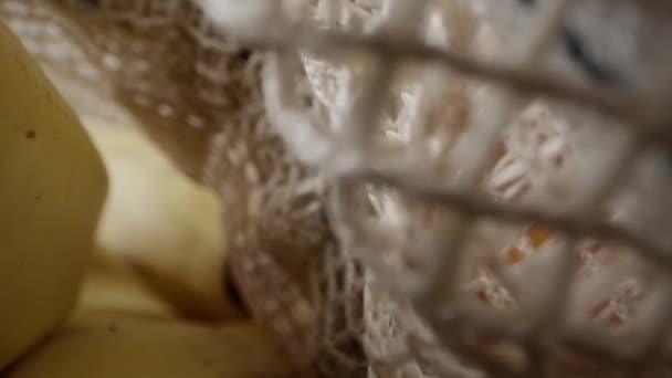 Frutas Eco Sacos Reutilizáveis Vista Frontal Zoom Shot Close Extremo — Vídeo de Stock