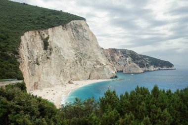 Porto Katsiki sahili manzaralı, Lefkada adasının en güzel plajı. Yunanistan, İyon Adası