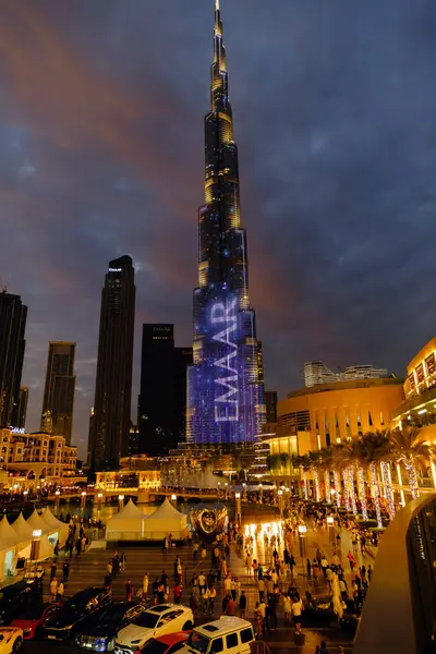 Skyline Von Downtown Dubai Mit Dem Burj Khalifa Und Dem Stockfoto