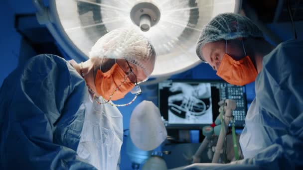 Câmera Mostrando Veterinário Uma Enfermeira Realizando Uma Cirurgia Animal Eles — Vídeo de Stock