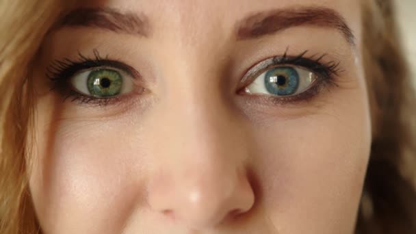 Genç Sevimli Bir Kadın Sarı Saçlar Farklı Göz Renginde Aksan — Stok video