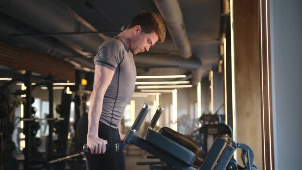 Ung Atletisk Man Gör Dips För Bröst Axlar Och Triceps — Stockvideo