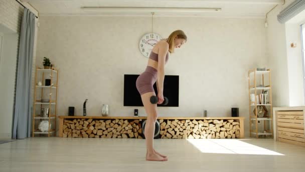Photo Profil Une Jolie Blonde Sportive Faisant Exercice Avec Des — Video