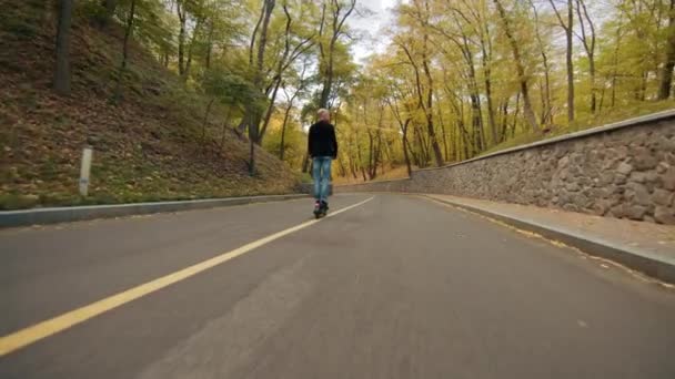 Belle Route Asphaltée Avec Ligne Démarcation Arbres Sur Les Collines — Video