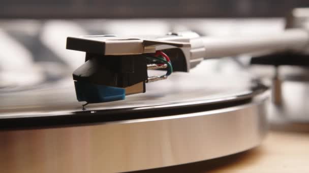 Modern Vinyl Turntable Retro Style Close Stylus Lowering Record Classical — Stock Video