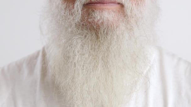Близько Панорамний Знімок Великої Легкої Бороди Обличчі Літній Чоловік Красивими — стокове відео