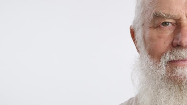 Portret Jumătate Față Unui Bărbat Matur Pensiv Barbă Albă Privind — Videoclip de stoc