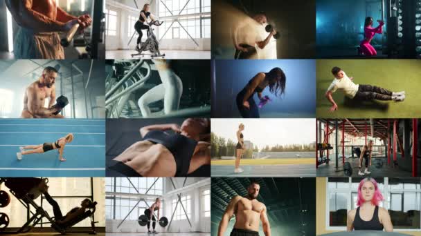 Collage Van Sportactiviteiten Mega Zoomt Uit Van Één Frame Naar — Stockvideo