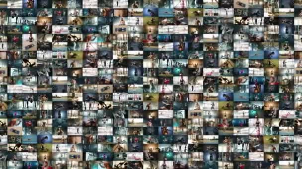 Este Collage Panorámico Horizontal Desplaza Derecha Izquierda Con Una Vibrante — Vídeos de Stock