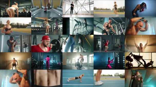 Este Collage Video Presenta Una Variedad Asíncrona Actividades Acondicionamiento Físico — Vídeos de Stock