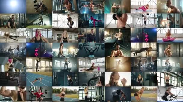Vertikal Panorama Collage Dusinvis Videoer Der Folk Driver Med Sport – stockvideo