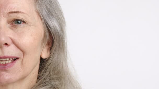Photo Captures Half Face View Senior Woman Her Smile Genuine — Stock Video