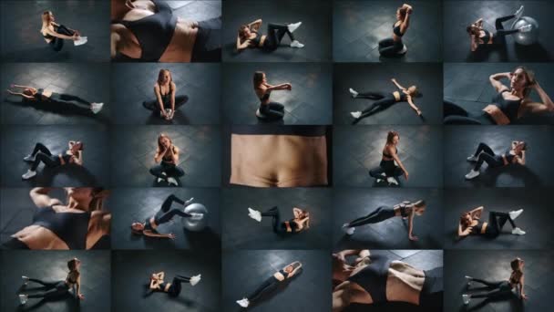 Videocollage Aus Verschiedenen Bildern Der Ein Mädchen Mit Ihrem Körpergewicht — Stockvideo