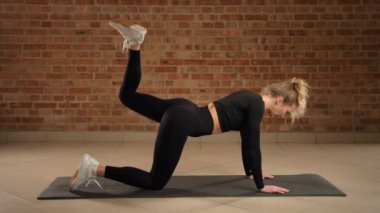 Bu yetenekli fitness eğitmeni sol bacağında dinamik eşek tekmesi darbeleri sergiliyor. Kalça dayanıklılığını ve simetriyi arttırıyor. İyi donanımlı bir spor salonunda. Kamera 8K HAM. 