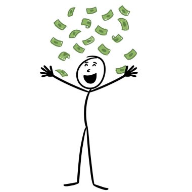 Para yağdırdığı için çok mutlu olan bir çöp adam.