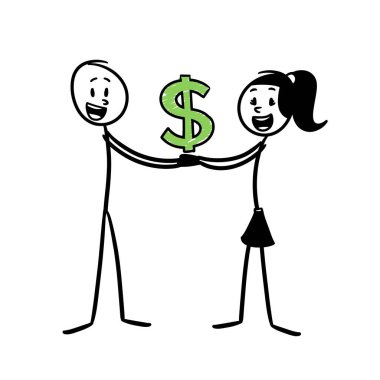 Çubuk şekilli çift bir dolar tutuyor